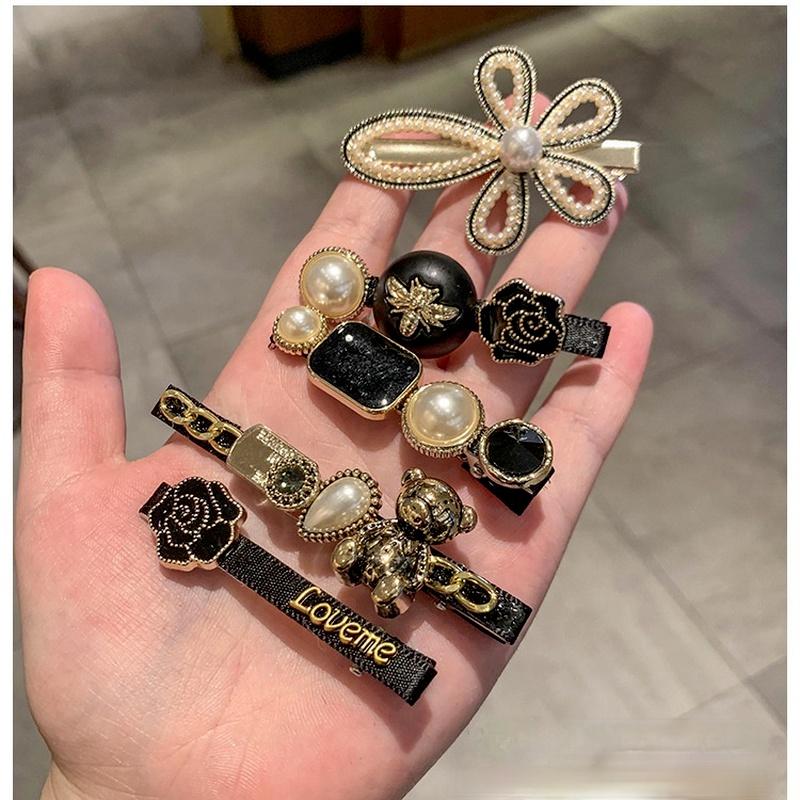 5Pcs Neue Retro Haarnadeln Set Feder Perle Haar Clip für Frauen Geometrische Kristall Barrettes Mädchen Haar Zubehör