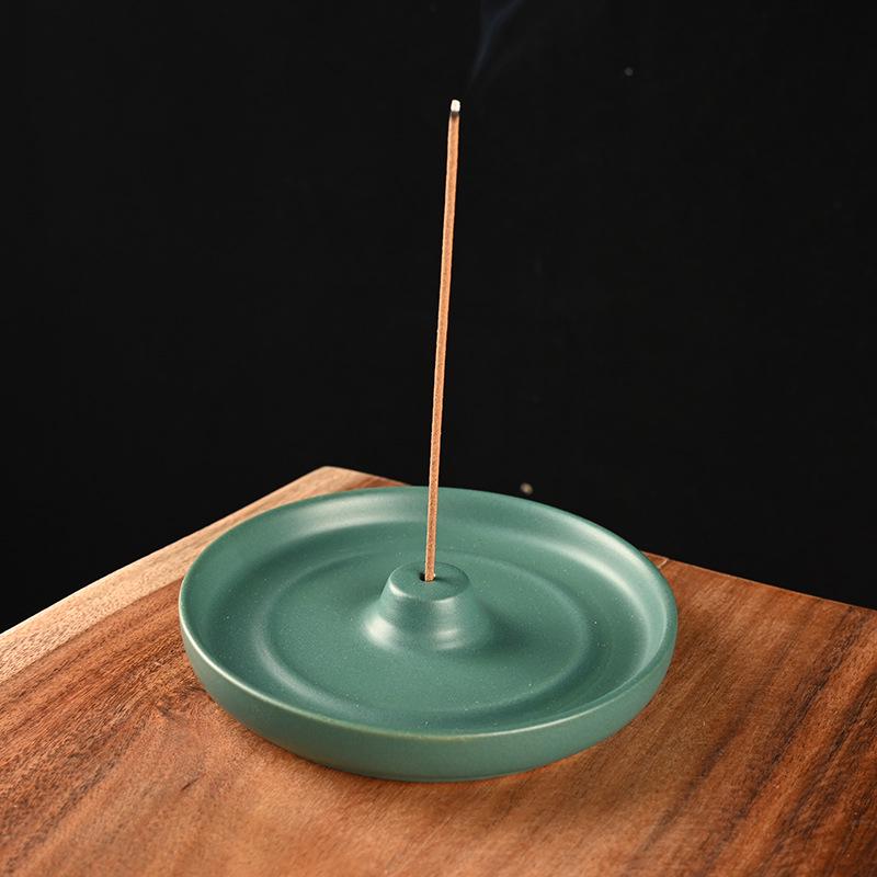 Ceramic Round Incense Holder for Indoor Use - Japanese Style Incense Burner with Line Design.