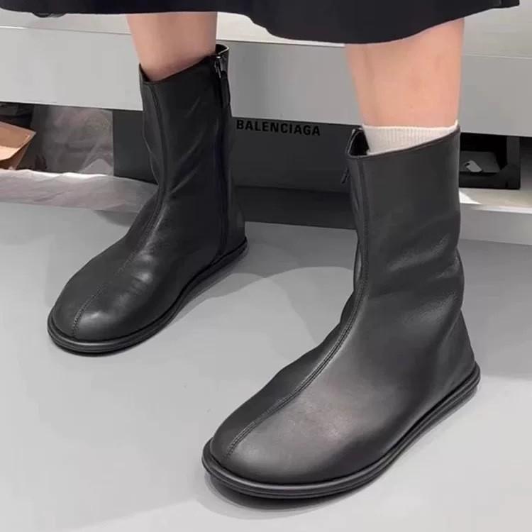 Korean Version of Simple and Versatile Elastic Thin Boots Flat Bottom Comfortable Side Zipper Chelsea Short Boots Women's Autumn and Winter Ma