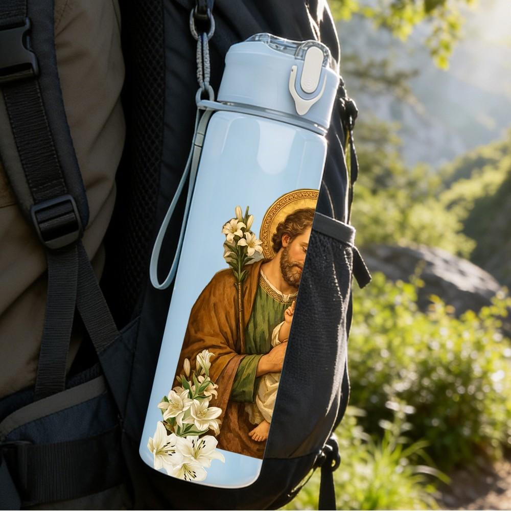 1PC Joseph Holding Infant Jesus Print 750ml Color Plastic Sports Water Bottle Leakproof Flip Straw Lid Suitable for Sports Office Home Use