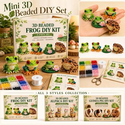 3D Beaded Frog DIY Kit 4-Piece Set Includes Beads Thread Scissors and Step-by-Step Instructions for Crafting Decorative Frog Figures