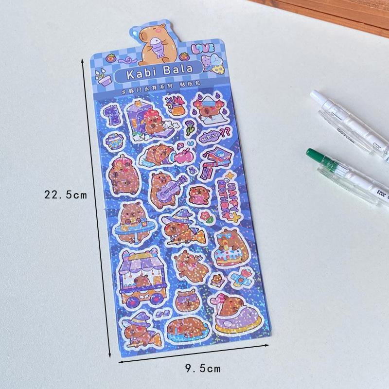 

Kawaii Capybara Stickers Мультяшна водонепроникна знімна наклейка Glitter Stickers Pocket Decoration Sticker Hand Account Decorate темно-синього кольору