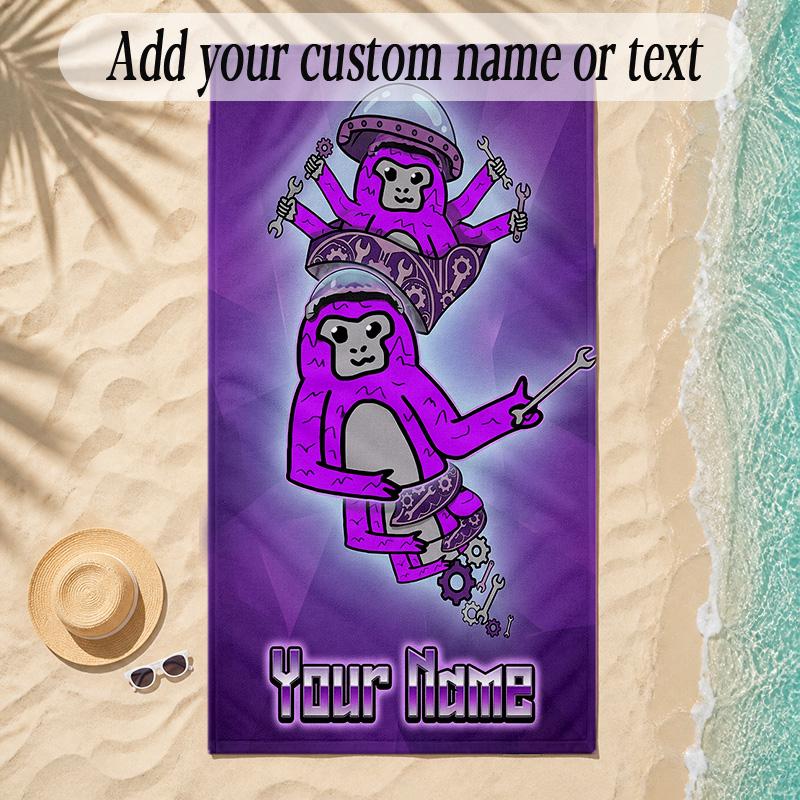 Beach TowelGorilla Tag cartoon Custom Name Text Personalized Soft Towel for Beach Pool Indoor Home Decor Gift