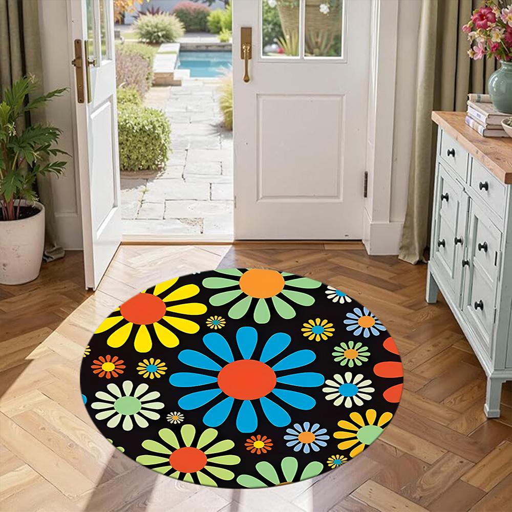 Flower Round Office Rug Perfect for Study Room Kitchen Dormitory Living Rooms Antislip Round Carpet Decorate Offices Best for Christmas