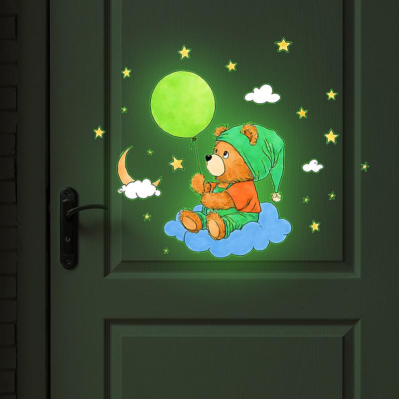 Glow-In-The-Dark Bear Toilet Stickers Self-Adhesive Removable Decal Wall Sticker Home Decor Car Sticker Luminous Effects