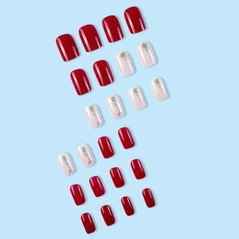 Square Head Christmas French Fake Nails Full Cover Nail Tips Detachable Press On Nails Girl