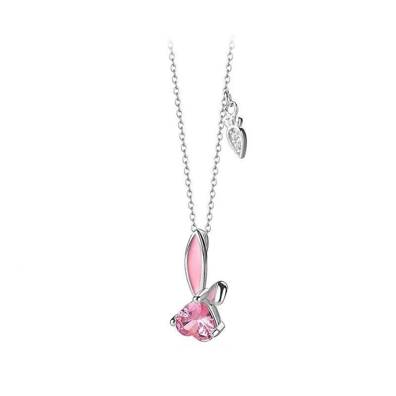Carrot rabbit pink diamond necklace female niche light luxury natal rabbit sweet girl collarbone chain design