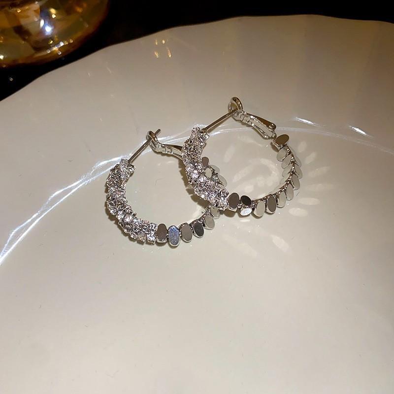 European and American silver needle simple zircon earrings exaggerated personality design earrings high-end versatile temperament earrings