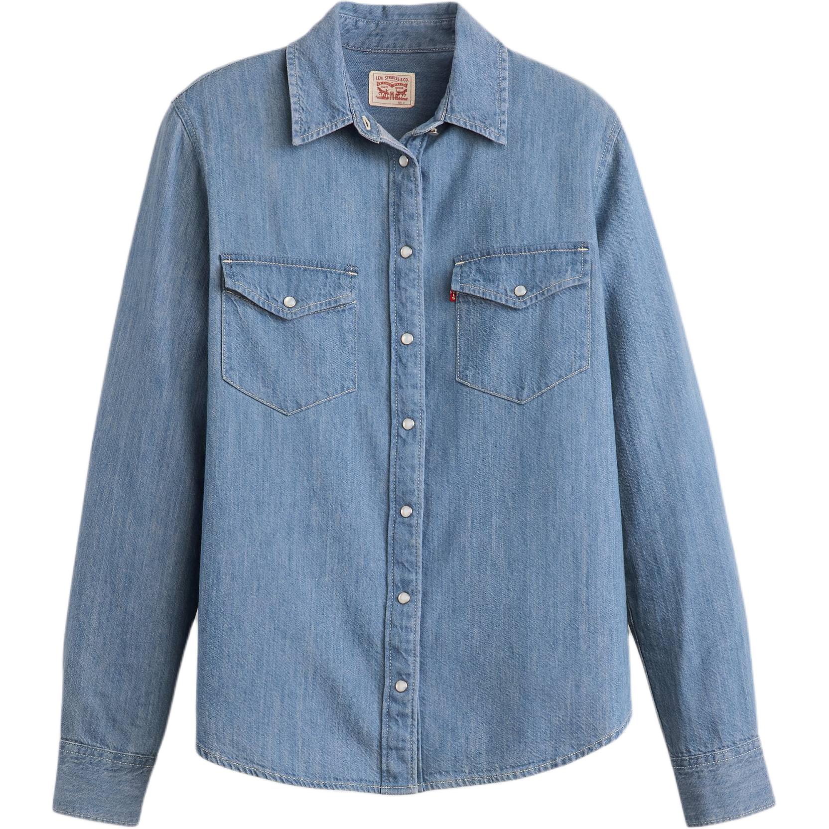 

Серия Levis Linen And Denim Простая Удобная Универсальная Джинсовая Рубашка с Острым Воротником и Длинным Рукавом Женские рубашки Средне-Синий 16786-0105 M