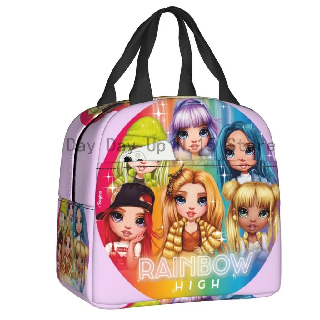 Rainbow High Insulated Lunch Bag for Outdoor Picnic Cartoon Anime Tv Portable Thermal Cooler Lunch Box Women Kids