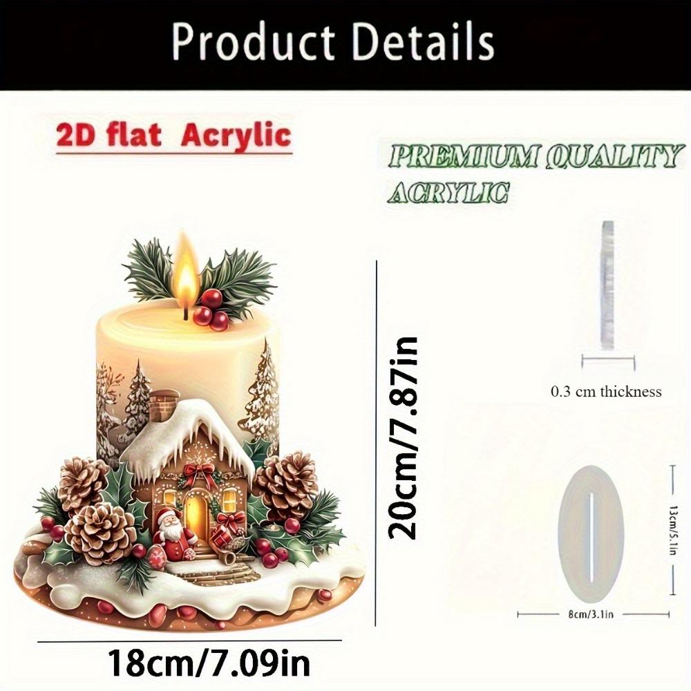 2D flat acrylic Christmas candle decoration, pine cones and berries - holiday tabletop decoration, holiday decorations for Christmas, New Year