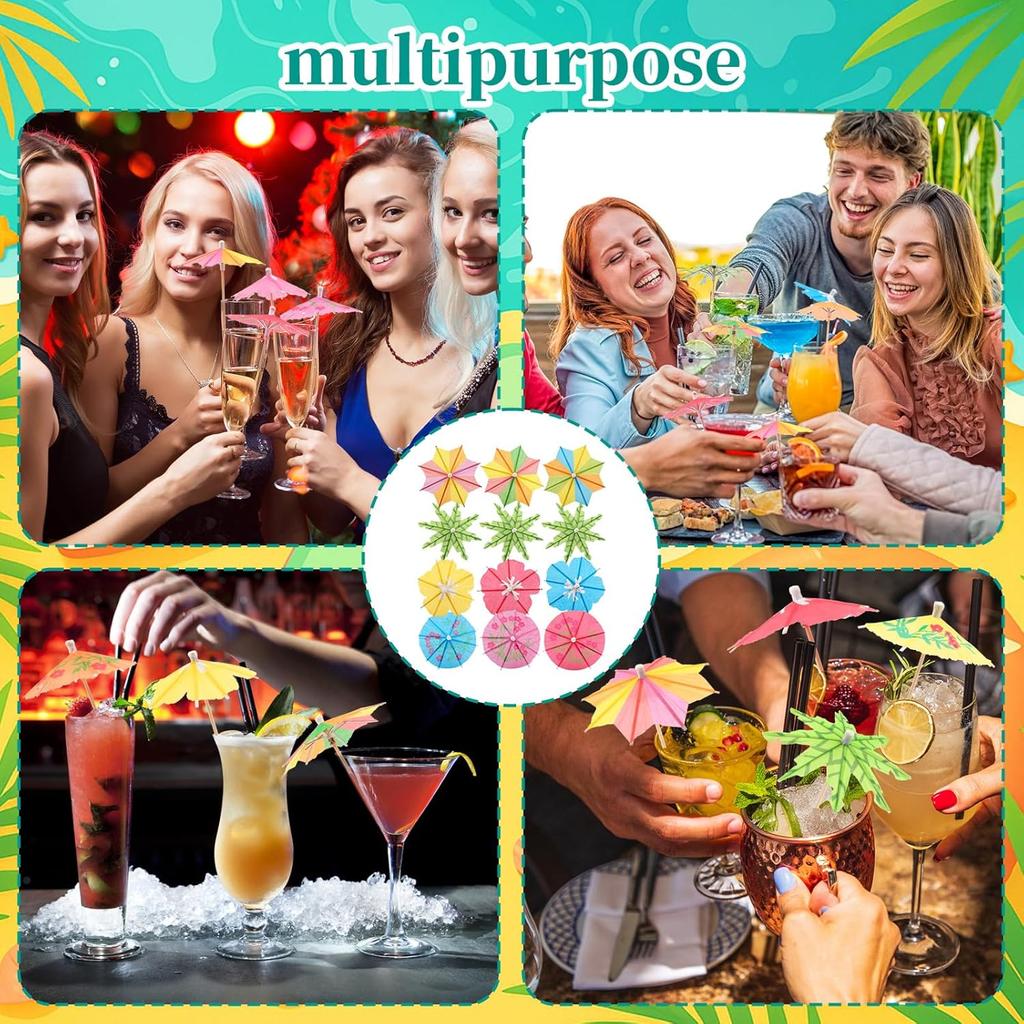 [4 Styles] Cocktail Drink Umbrellas Picks Toothpicks - 70PCS Colorful Variations Cocktail Picks with Wooden Sticks | Mini Paper Parasols for Tiki