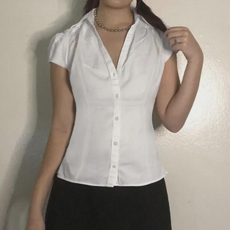 Bella's Chic Pleated Button-Down Short-Sleeve Lapel Top