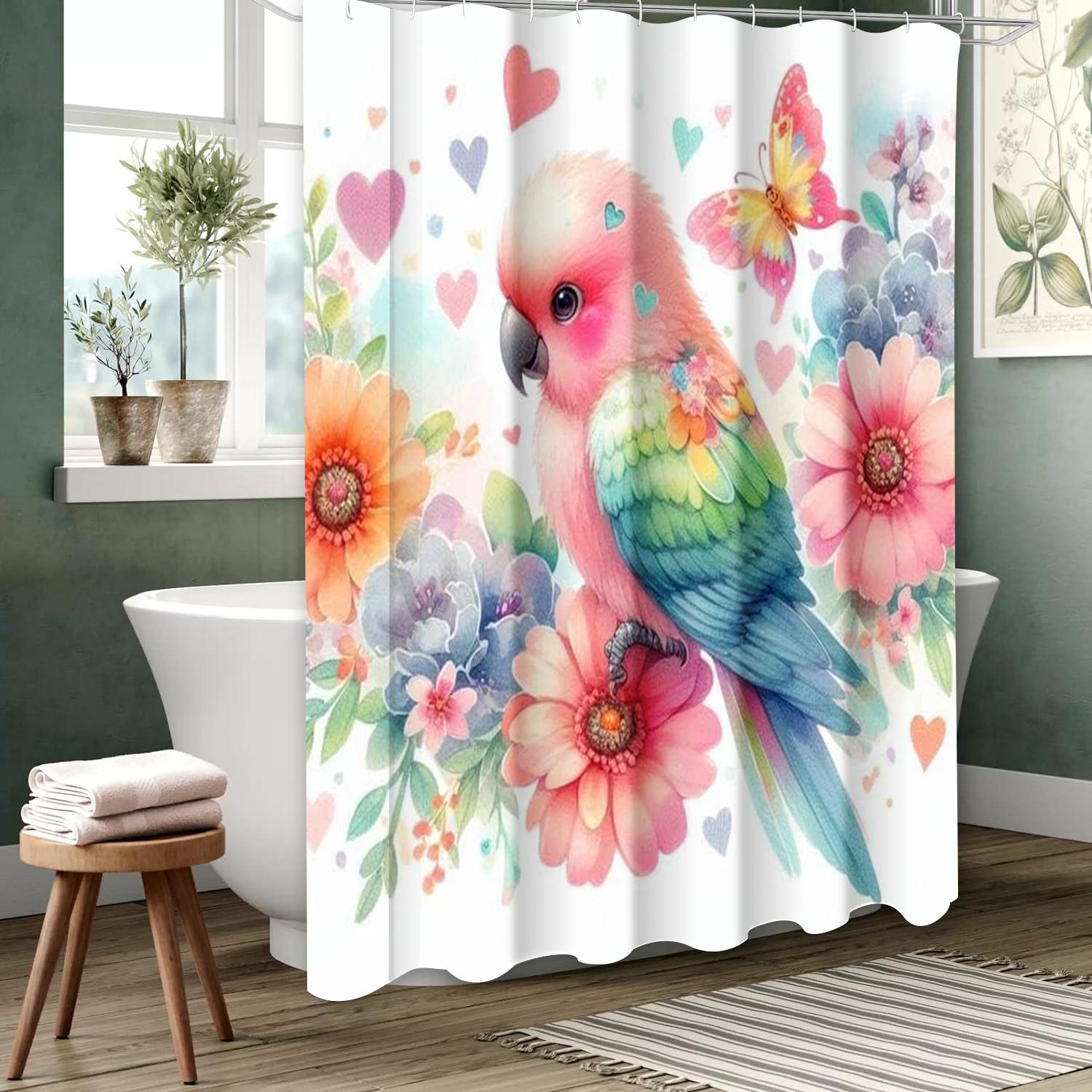 

Flower and Birds Pattern Bathing Curtain Bathroom Shower Curtain Waterproof With 12 Hooks Home Deco Free Ship 180x180cm curtain червоний