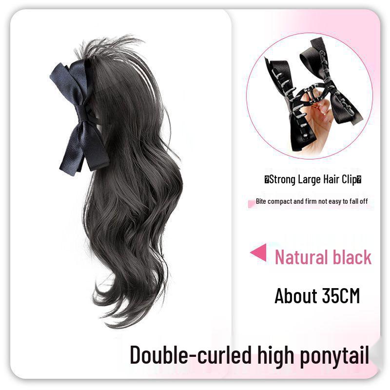 Hepburn Style Curly Black Bow Ponytail Hair Clip