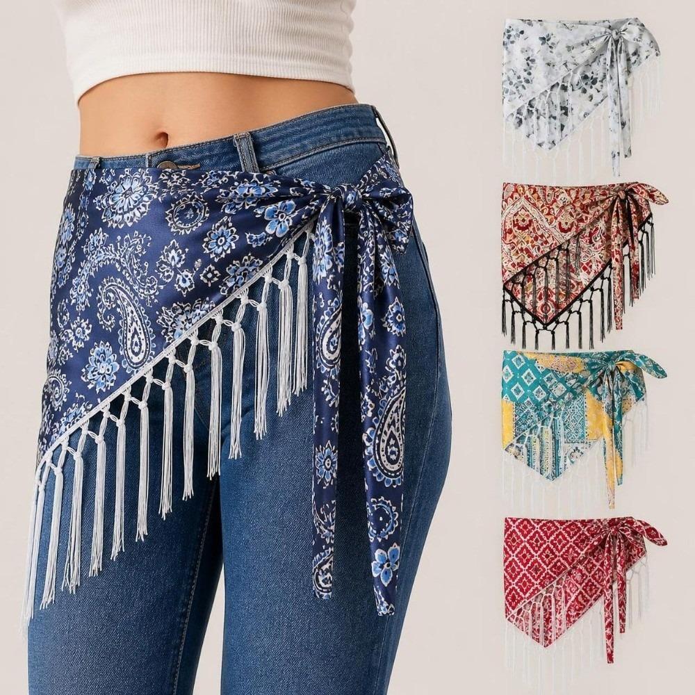 Paisley Print Hip Scarf Self-tie Waist Wrap Bohemian Tie-up Scarf  Beach Wear