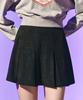 Collet Pleated Corduroy Flare Mini Skirt [Black]