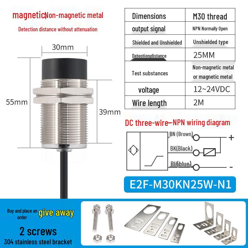 ZanIP68 Waterproof Metal Sensor: Detects Copper, Aluminum, Steel Distance with No Attenuation, NPN Normally Open, PNP