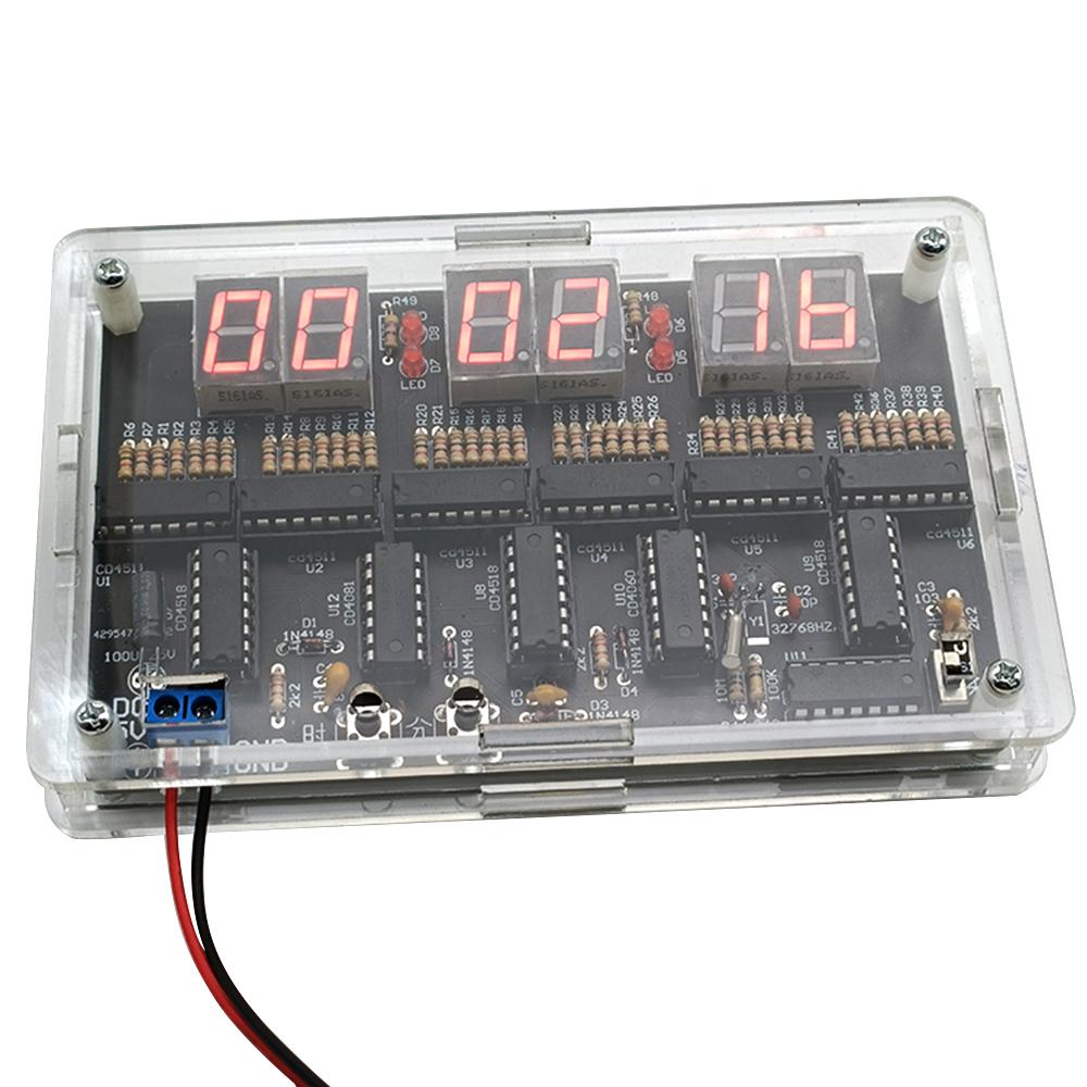 DC4.5V-5.5V 6-bit Digital Circuit Clock Kit with Case Electronic Clock Teaching and Practical Training Welding DIY Parts