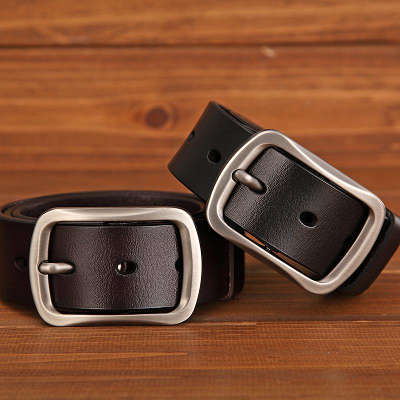 Men'S Leather Belt Two-Layer Cowhide Retro Pin Buckle Belt Casual Waistband Bandwidth