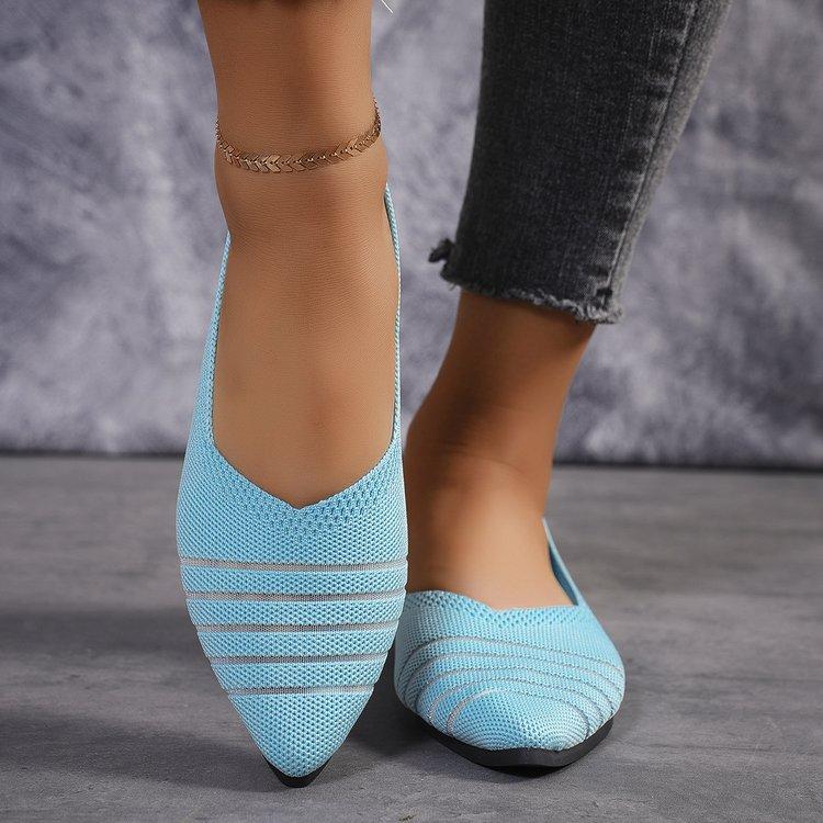 

Outer size large size flying woven women s shoes new light mouth striped flat bottom European and American style single shoes flat bottom women s 43 озеро синий
