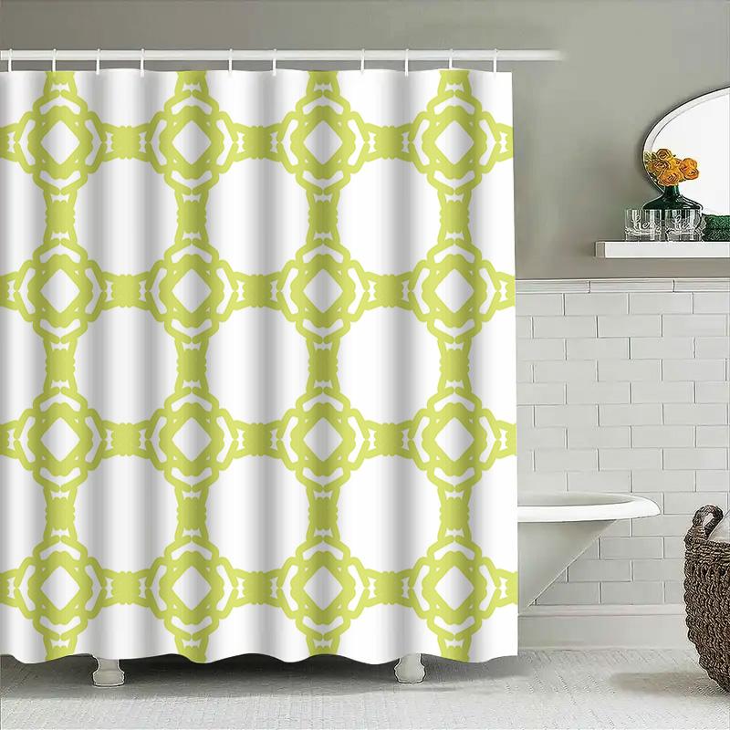 Green White Geometric Shower Curtain For Bathroom Decor 6 Hooks Set Available In Various Colors!