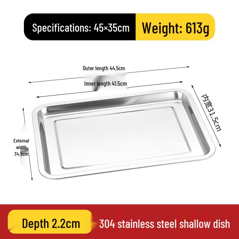 304 Stainless Steel Multi-Purpose Rectangular Tray - Dinner, Barbecue, Steamed Fish, Rice, Fruit Plate