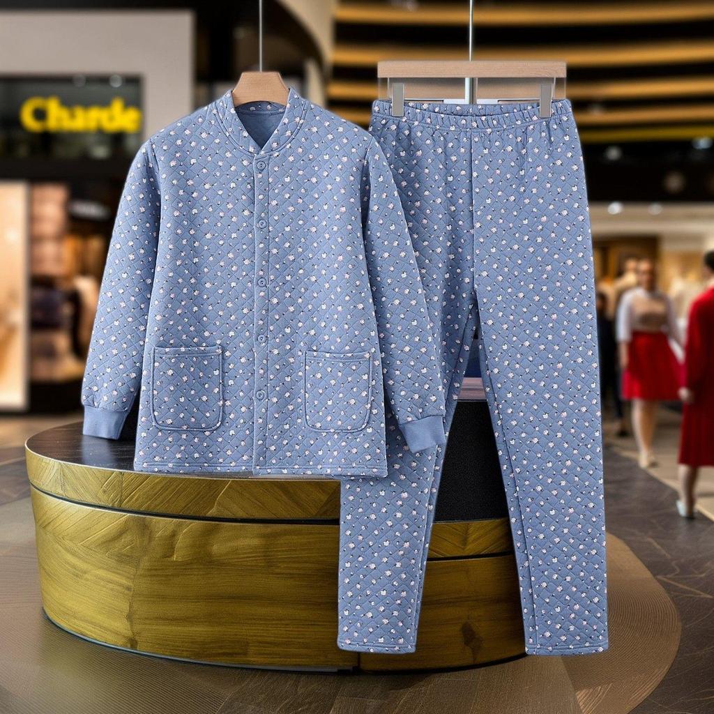 Women's Plus-Size Quilted Pajama Set for Middle-Aged & Elderly