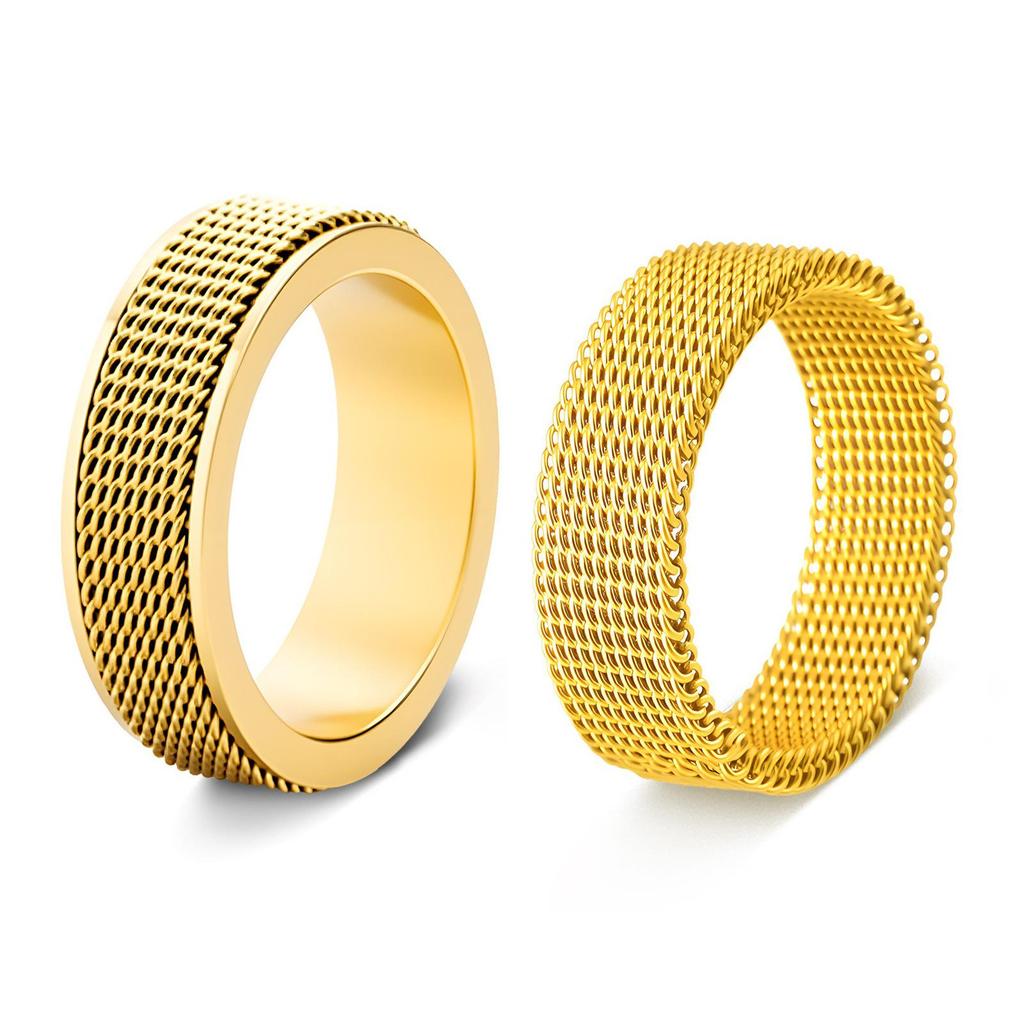 European Trend 18K Gold-Plated Stainless Steel Rotatable Grid Design Decompression Ring