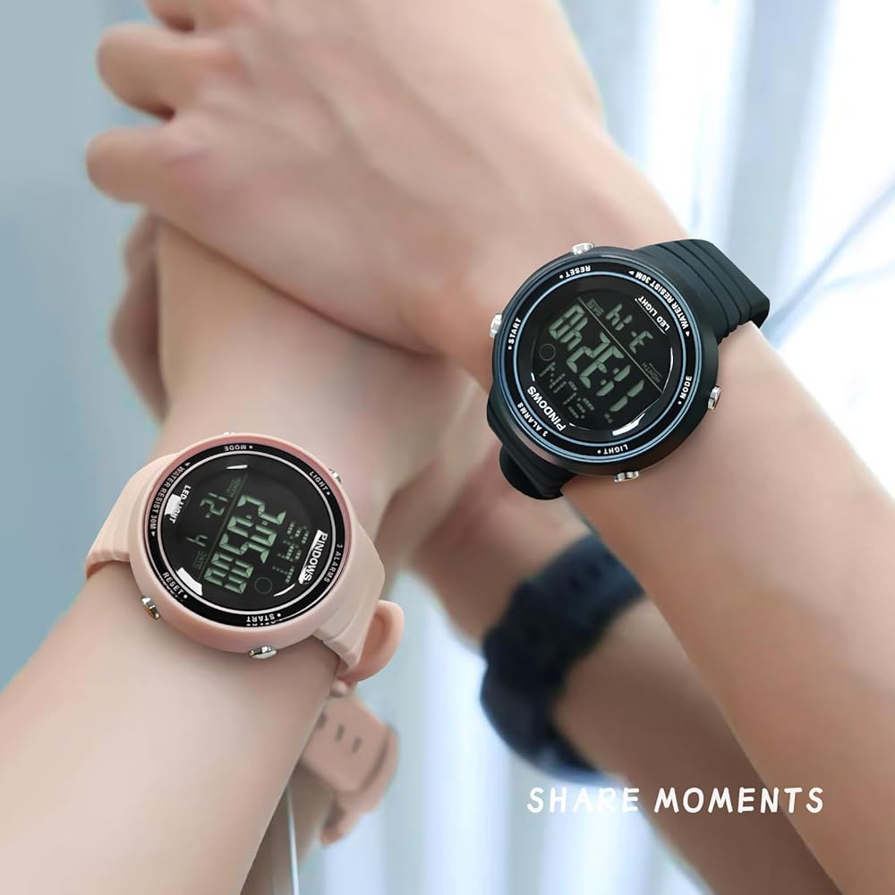 PINDOWS Women's Digital Sports Watch 30m Waterproof LED Backlight 3 Alarms Stopwatch Countdown Timer