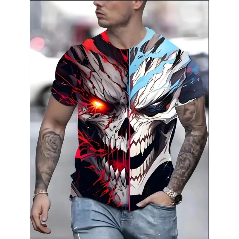 Men's Short Sleeve Tee 3D Skull Print Tops Crew Neck T-Shirts Summer Oversized T-Shirt Hip Hop T-Shirts