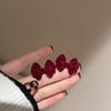 Flocking red bow earrings autumn and winter new niche versatile earrings fashionable elegance temperament earrings women