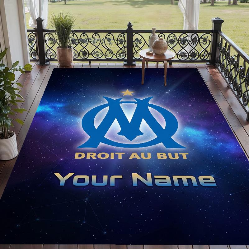 Custom Text Printed Rug Olympique Marseille FC Non Slip Floor Carpet For Home Room Decor