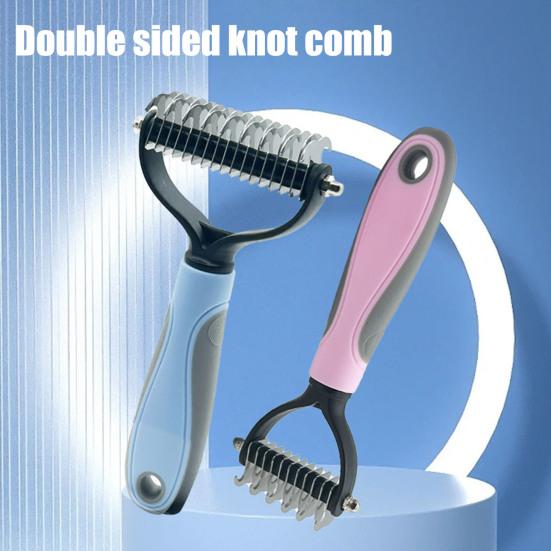 Pet Grooming Rake, Dual-Sided Stainless Steel Blades, Pet Deshedding And Dematting Brush, Undercoat Rake for Dogs Cats Thick Coats Detangling