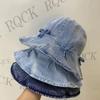 Korean Style Bow Fisherman Hat Sweet Sunscreen Hat Fashion Denim Bucket Hats  For Women