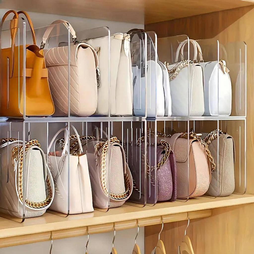 4 Slots Handbag Storage Racks Wardrobe Divider Shelf Acrylic Storage Holder Closet Organizer Purse Handbag Divider Shelf