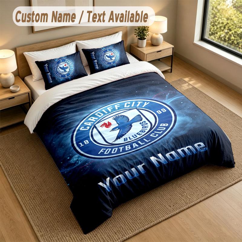 Bedding Set 1 Duvet Cover 2 Pillowcases Cardiff City Print Soft Bed Linen Bedroom Decor