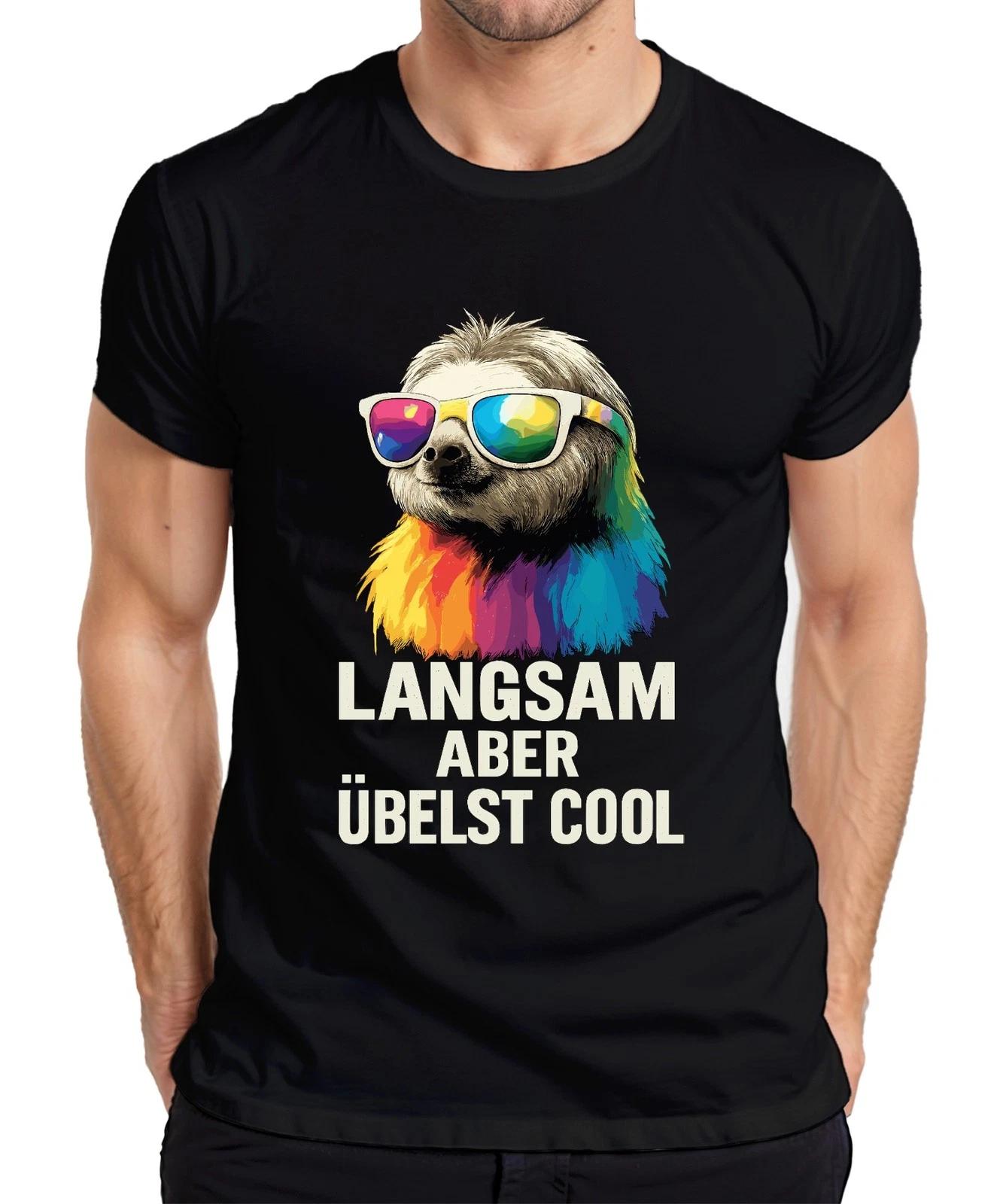 Langsam aber übelst cool Faultier Sonnenbrille Regenbogen Retro Herren T-Shirt XS