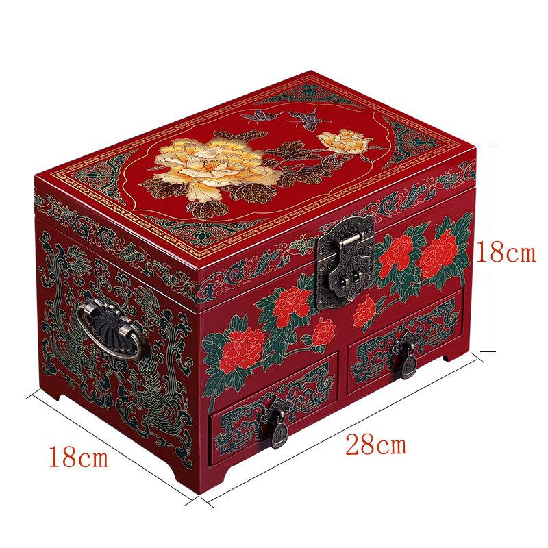 Elegant Large Capacity Jewelry Box Vintage Makeup Case Chinese Wedding Gift Hand Painted Lacquer