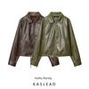Kaslead New Women Clothes Western Style Fashion Autumn New Drawstring Leather Coat Jacket