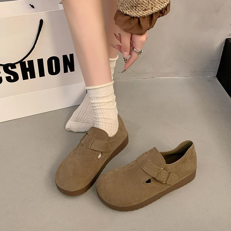 

Модные осенне-зимние новые туфли на толстой подошве, с бархатной подкладкой для тепла, туфли-качалки на одной педали 35 хаки