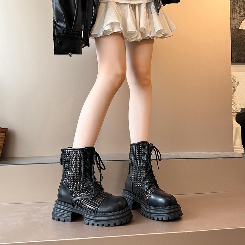 Hollow Martin boots women's 2025 new summer thin breathable inner heightening thick-soled hiking shoes mesh short boots