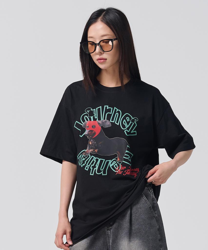 OUNDERR Mask Puppy Tee Oversized Short Sleeve T-Shirt [Black]