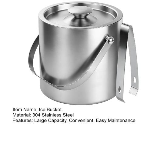 Stainless Steel Ice Bucket with Lid And Tongs 2/3L Large Capacity Double Wall Insulated Ice Bucket for Parties Wine Champagne Cocktails Home Bar