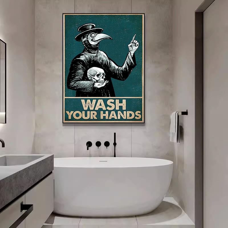 New Creative English Handwashing Slogan Canvas Poster Bathroom Toilet Wall Decoration Drawing Core Inner Frame Hanging Pictures