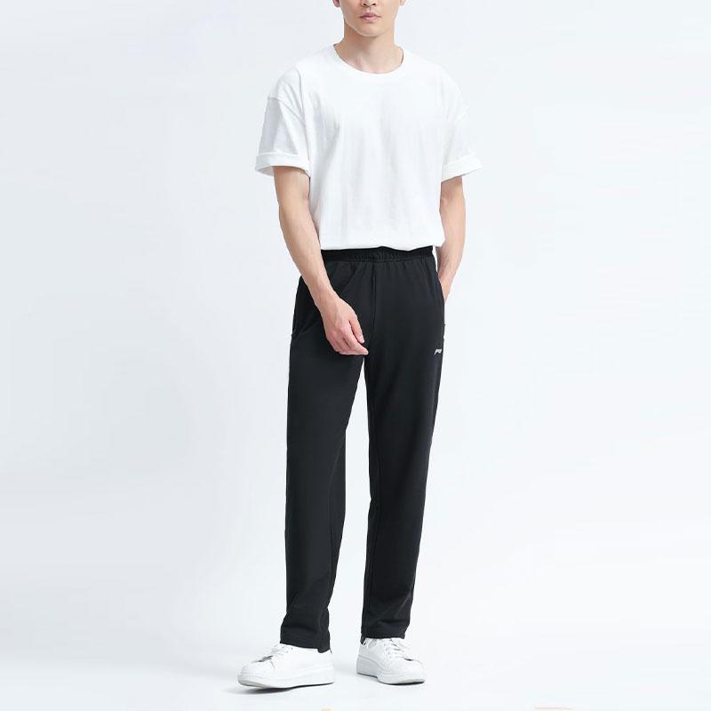 Li Ning Badminton Series Solid Color Logo Sports Straight Leg Casual Pants Men Bottoms Black AKLT807-1