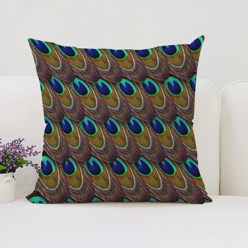 Peacock Feathers Cushion Cover 50X50Cm Decorative Pillowcase Decor 40X40 45X45 Cushions Covers For Bed Pillows Pilow Cases Sofa