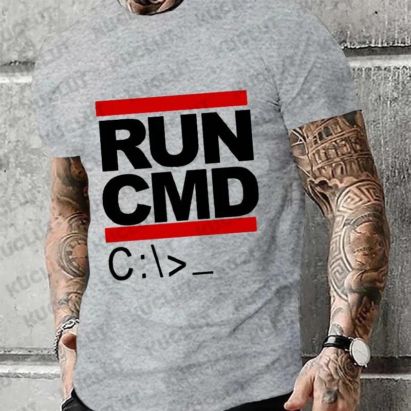 Men's T-shirts Run Cmd Computer Programmer Tshirts Funny Birthday Gift for Man Boyfriend Husband Summer 2024 Short Sleeve Tshirt