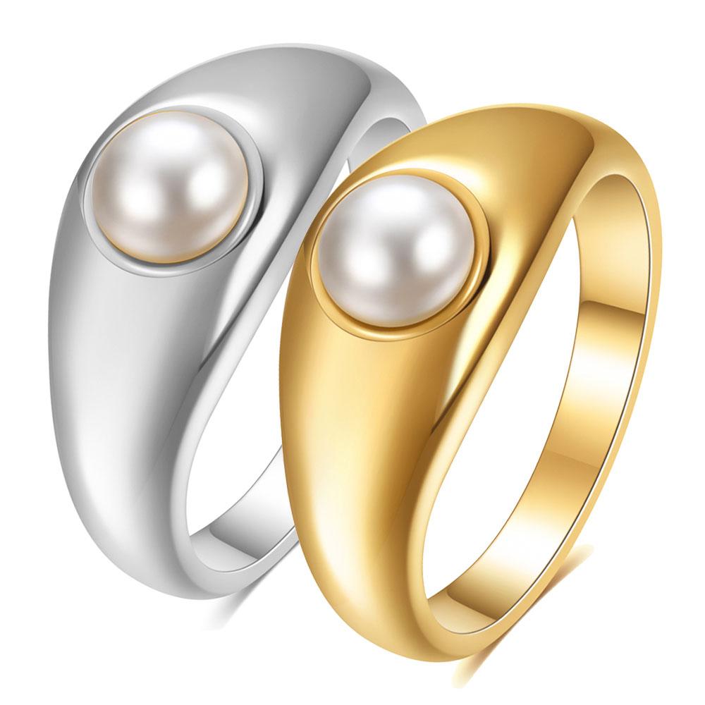 Chic Single Pearl Ring Chunky Stacking Finger Ring Simple Minimalist Couple Anniversary Jewelry