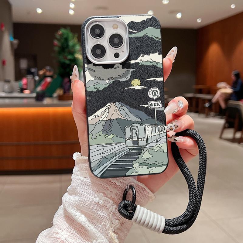 

Матовый противоударный чехол для телефона с рисунком в виде мультяшных гор для iPhone 16 Pro Max 15 14 Pro 13 12 11, мягкий ремешок для защиты объектива, тонкий бампер из ТПУ iPhone 13 чёрный